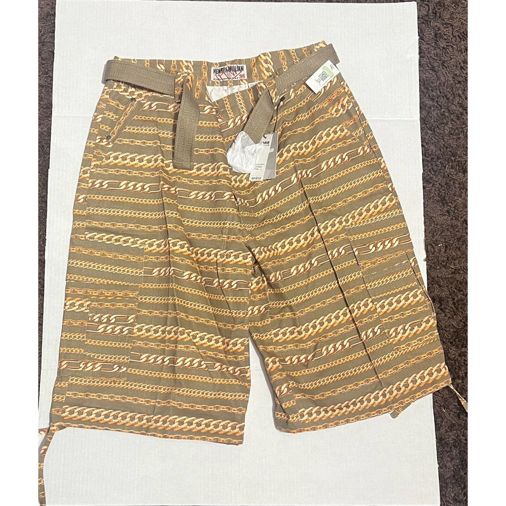 Henry & William Mens Khaki Orange Cargo Shorts Mens Size 36 New With Tags